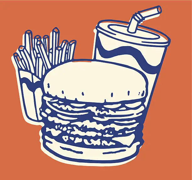 Vector illustration of Fast Food Meal of French Fries, Burger, and Soda