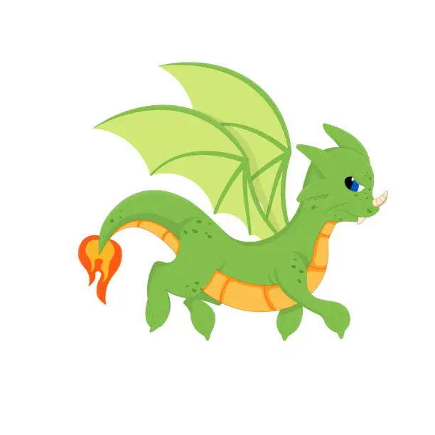 Vector illustration of Cartoon happy green dragon.