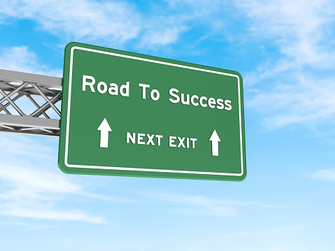 Road Sign with ROAD TO SUCCESS on Sky - Sky Background - 3D rendering