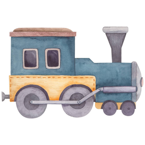 istock Watercolor hand painted train. Childish colored train. Railway transport 1874351144