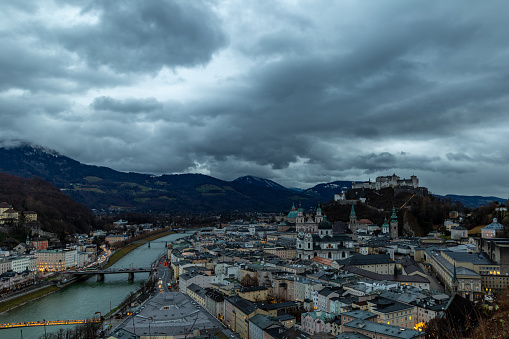 Innsbruck with snow covered mountains in the background