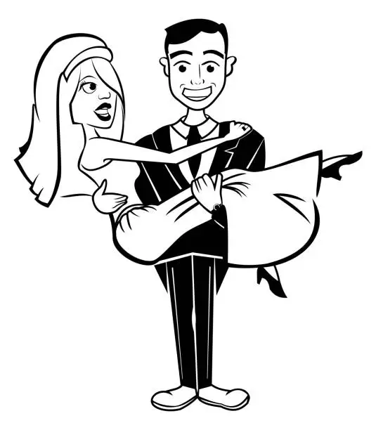 Vector illustration of Cartoon happy newlyweds