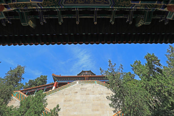 여름 궁전에 있는 불교 파빌리온의 건축 풍경, 베이징, 중국 - awe summer palace china beijing 뉴스 사진 이미지