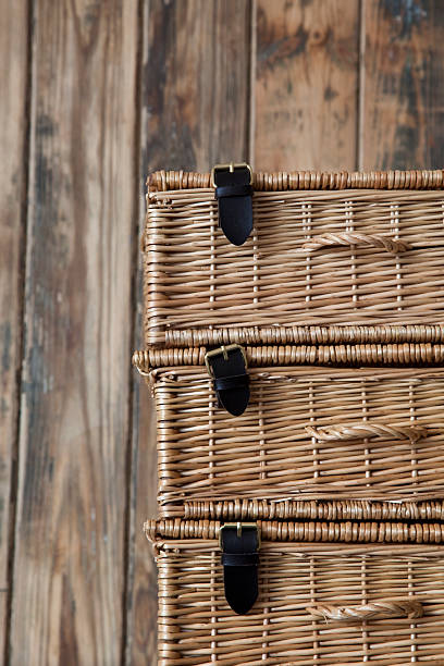 istock Picnic hamper against wooden background 187441801