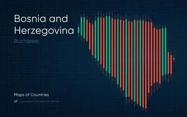 Vector illustration of Bosnia and herzegovina map is shown in a chart with bars and lines.