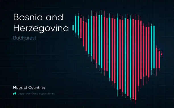 Vector illustration of Bosnia and herzegovina map is shown in a chart with bars and lines.