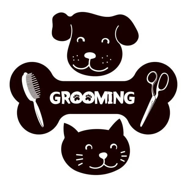 Vector illustration of Dog cat scissors and comb. Groomer and grooming salon symbol