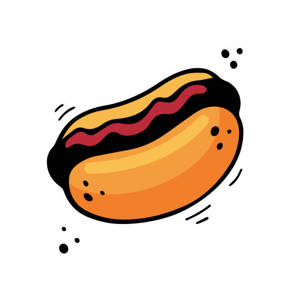 illustrations, cliparts, dessins animés et icônes de illustration de hot-dog. illustration de restauration rapide dans le style doodle. croquis dessiné à la main de hot-dog. - sandwich sketch cartoon line art