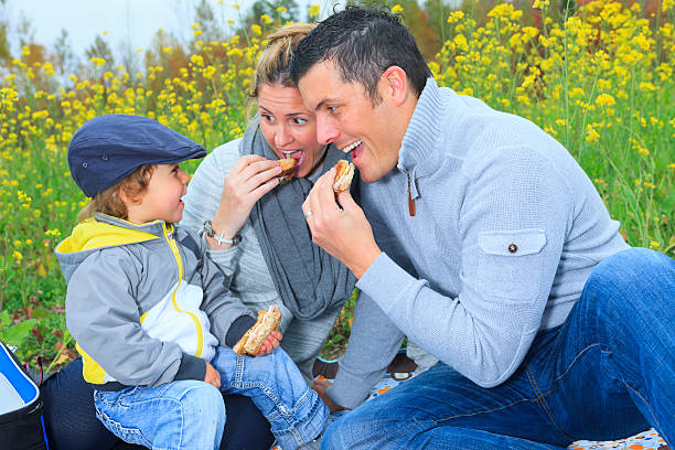 istock Family Picnic Field - Fun Eat Sandwich 187443827