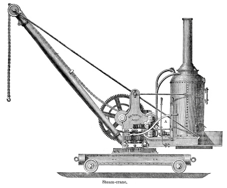 Vintage engraving showing a Steam Crane,1864