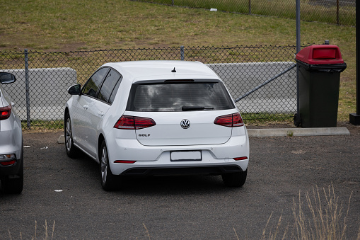 Sydney, Australia - December 17, 2023: Back view of White Volkswagen Golf.