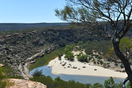 Kalbarri National Park covers an area of 186,000 hectares, the rugged terrain and relative seclusion of the park attracts thousands of visitors each year. The  Murchison River, the Z-Bend in this river, the Kalbarri Skywalks, and Natures Window are among the best-known highlights of the park.