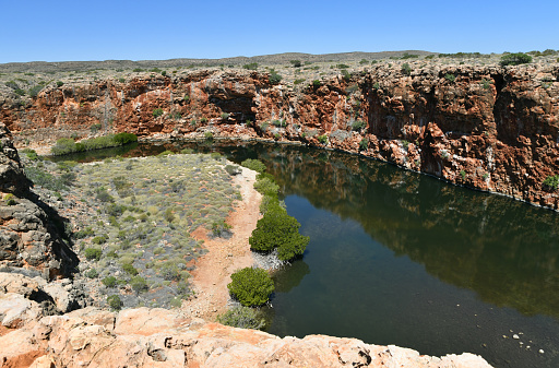 Yardie Gorge and Yardie Creek are among the highlights of Cape Range National Park. Located on the western side of the National Park, winding its way through the ancient landscape to meet Ningaloo Reef, the creek has deep blue water, red limestone cliff faces and an array of birdlife and wildlife.