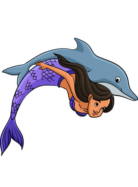 istock Mermaid and Dolphin Cartoon Colored Clipart 1874468874