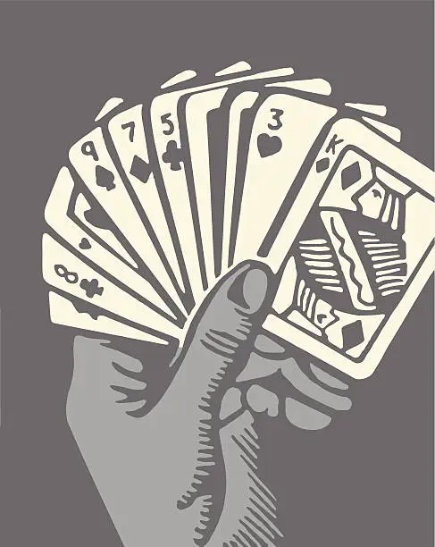 Vector illustration of Hand Holding Playing Cards