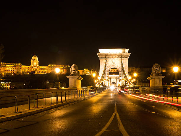 цепной мост в ночное время - illumunated стоковые фото и изображения