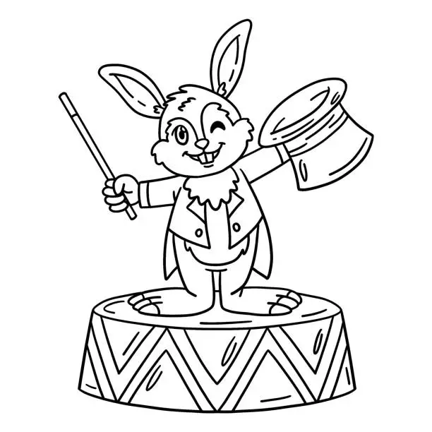 Vector illustration of Circus Magician Rabbit Isolated Coloring Page