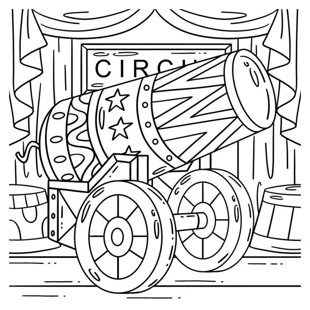 Vector illustration of Circus Cannonball Coloring Page for Kids