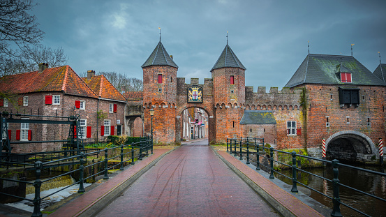Bridge leading to the Koppelpoort gate of the medieval dutch town Amersfoort. Holland in the Netherlands, Europe.