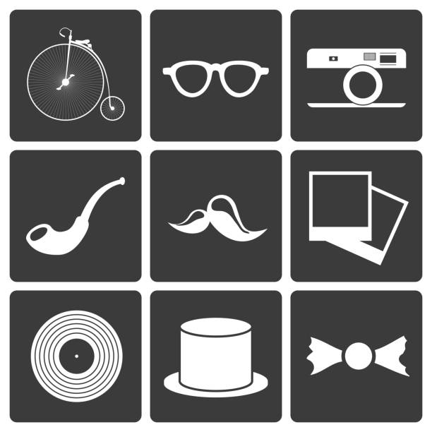 stockillustraties, clipart, cartoons en iconen met icons with set hipster items - gegrild fotos