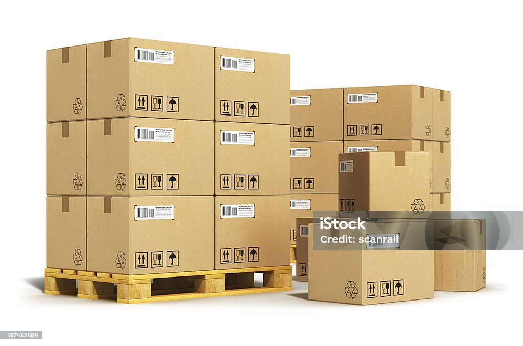 Cardboard boxes on shipping pallets http://dl.dropbox.com/s/ogzjaalpwgx8t8q/Cargo_s.jpg Box - Container Stock Photo