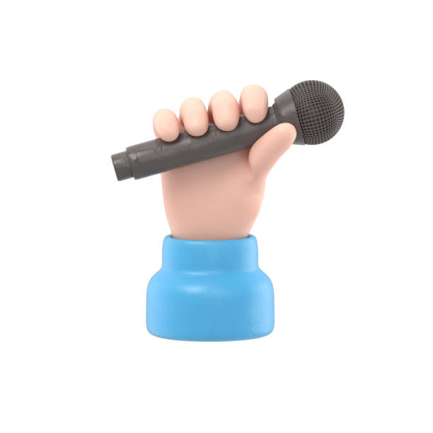 istock Cartoon Gesture Icon Mockup.Cartoon hand holding microphone.3D rendering on white background. 1874527877