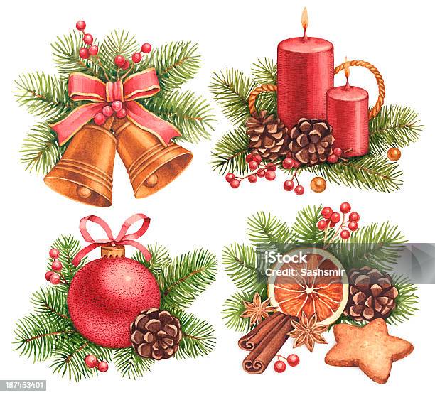 Vintage Christmas Illustrations Stock Illustration - Download Image Now - Orange - Fruit, Orange Color, Cinnamon