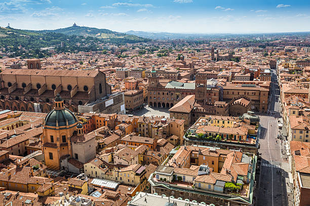 aerial view from Asinelli tower in Bologna, Italy stock photo
