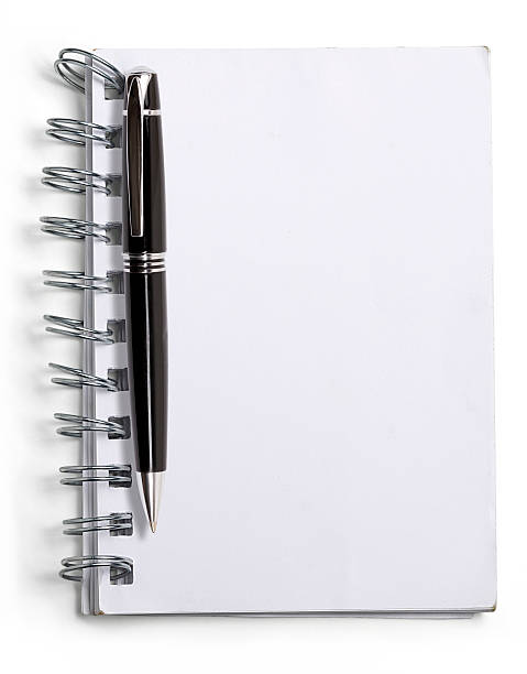 istock used blank note book and black ball pen 187453708