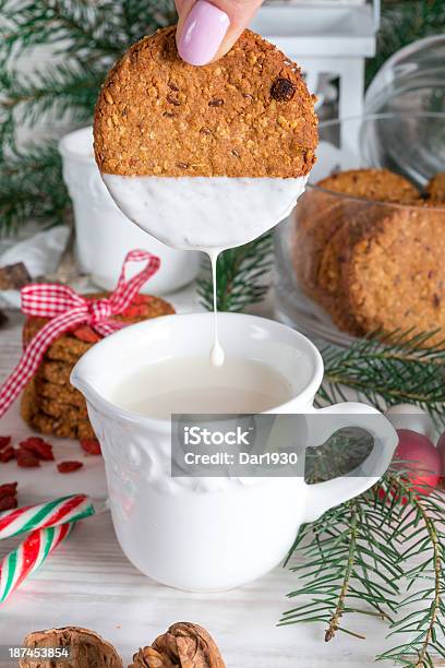 Milk And Cookies For Santa Stock Photo - Download Image Now - Baked, Branch - Plant Part, Brazier