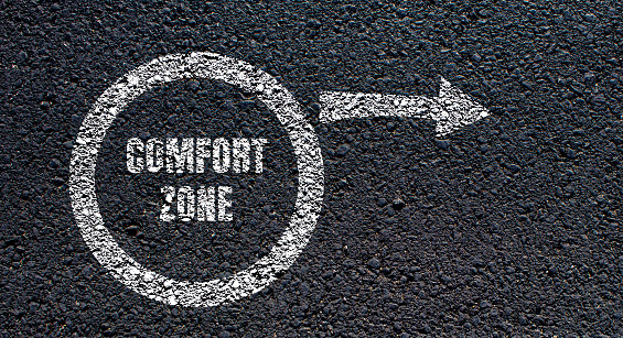 Comfort zone symbol on asphalt road with copy space for text