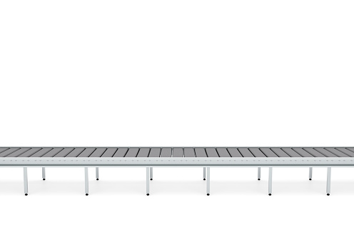 Front view conveyor belt. Roller conveyor. Industry business. 3D rendering.