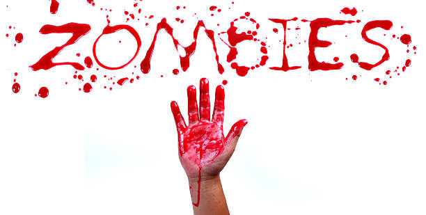 istock Bloody print on a white background with the letters ZOMBIES 187454241