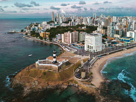 Wide view of coastline of Playa del Callao, Mirador de la Punta, Peru