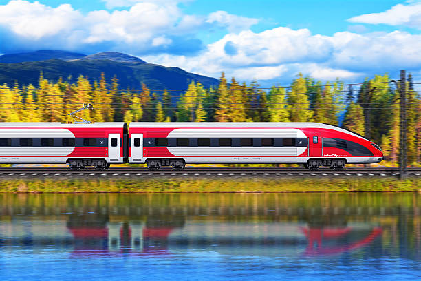 Red and white high speed train See also: electric train photos stock pictures, royalty-free photos & images