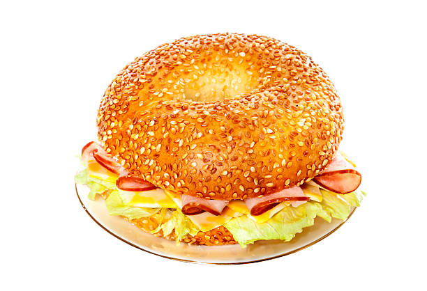 istock Ham and Cheese Bagel Sandwich on a Plate 187457479