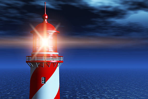 farol no escuro noite no oceano - storm lighthouse cloudscape sea imagens e fotografias de stock
