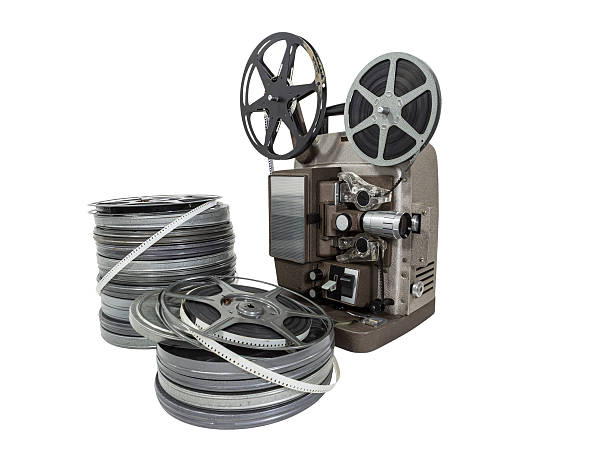 Vintage Movie Film Reels And Projector Isolated Stock Photo