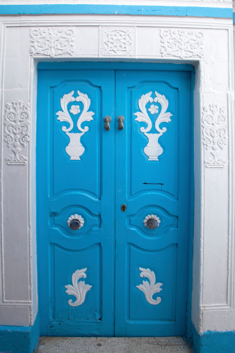 An ornate blue door in Sidi Bou Said in Tunisia.