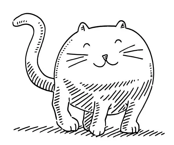 Vector illustration of Funny Kawaii Cat Drawing