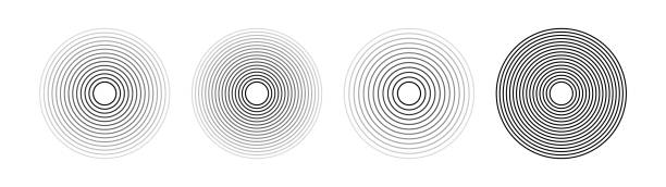 Sound pulsation of a circular wave pack. Sound ripple of a circular wave pack. Radio signal or splash of water. Isolated set of vector elements on white background. red spiral background stock illustrations