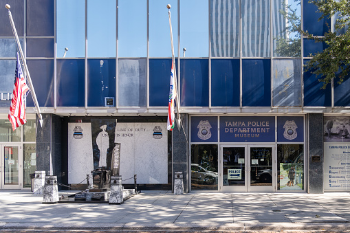 Tampa, Florida, USA - January 8, 2022: Tampa Police Department building, Florida, USA. The Tampa Police Department is the primary law enforcement agency for the city of Tampa.
