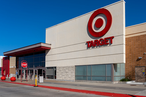 Houston, Texas, USA - March 13, 2022: A Target store in Houston, Texas, USA on March 13, 2022. Target Corporation is an American big box department store chain.