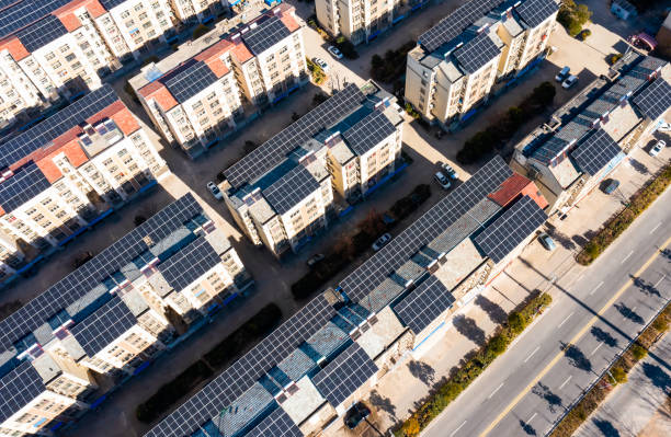 istock Solar panels on rural roof under sunlight 1874613750