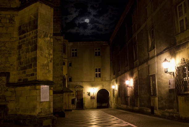 Church of the Assumption of the Blessed Virgin Mary in Klodzko, Poland.  Night Town