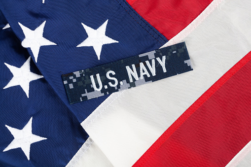 U.S. Navy Branch Tape on national USA flag background