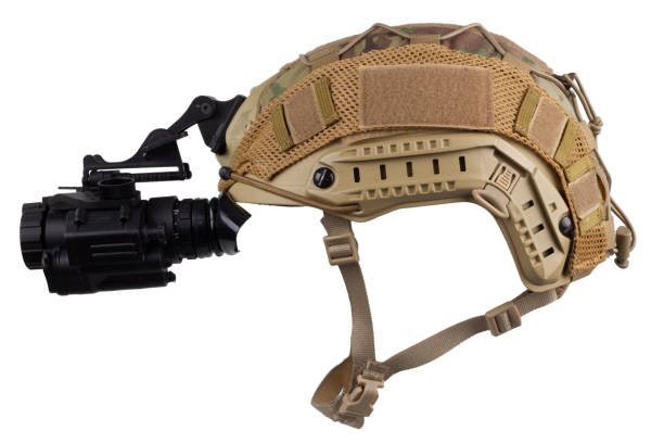 istock Night vision goggles on military helmet. 1874618573