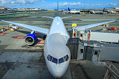 Passenger aircraft at the gate at the San Francisco International Airport, SFO