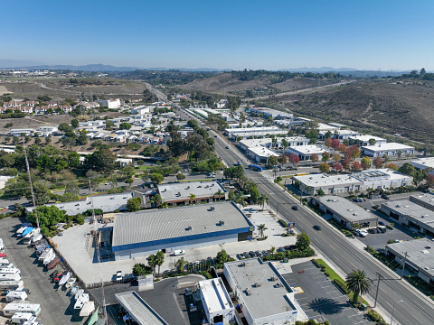 Aerial view of houses in the valley of Oceanside town in San Diego, California. USA.