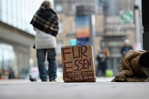 A beggar's box For Food in Hamburg, Germany